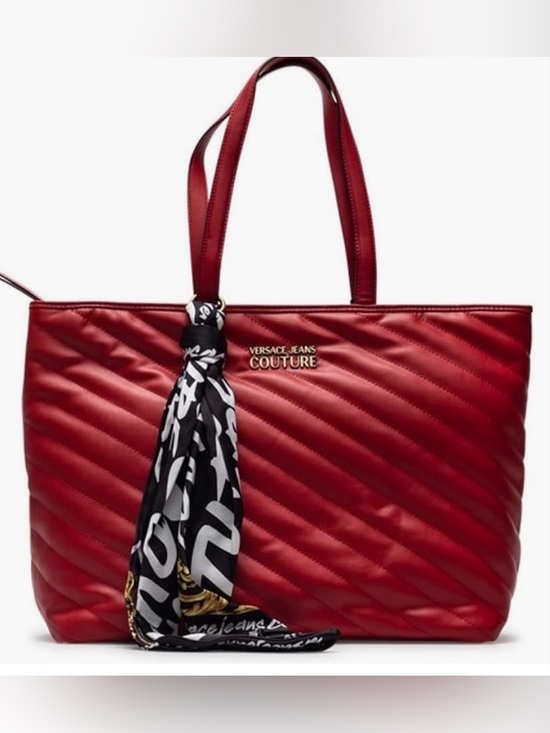 Versace Jeans Collection Handbags - Versace Jeans Collection Crimson Quilted Tote with Printed Scarf